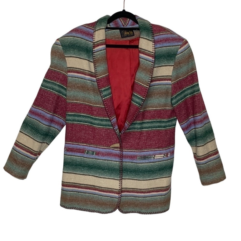 Vintage David Paul New York Southwestern Stripe Winter Wool Blend Blazer Jacket